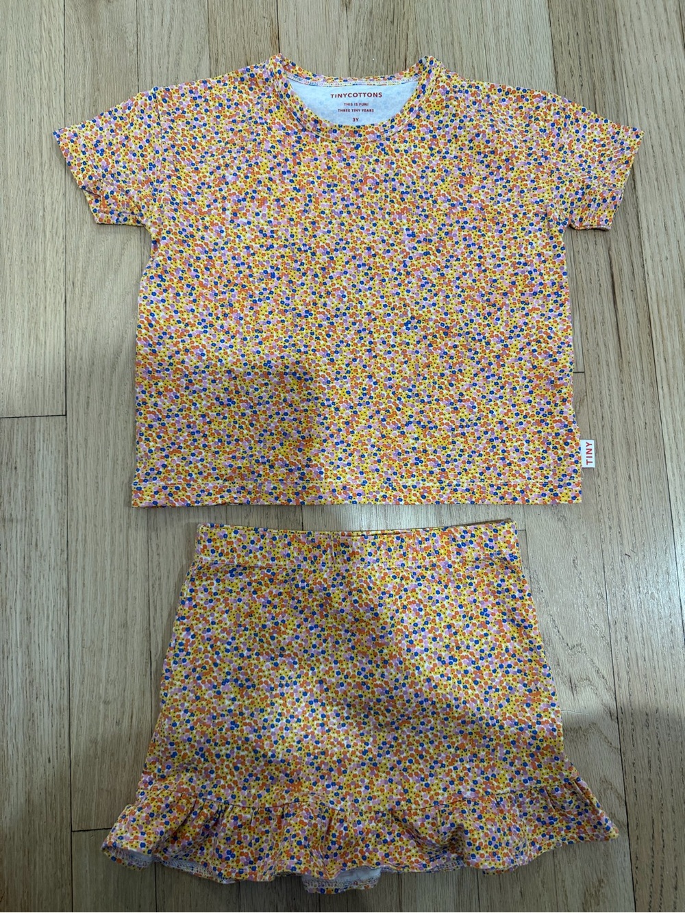 Tinycottons Yellow Floral Kids - Short Sleeve Top & Ruffle Skirt